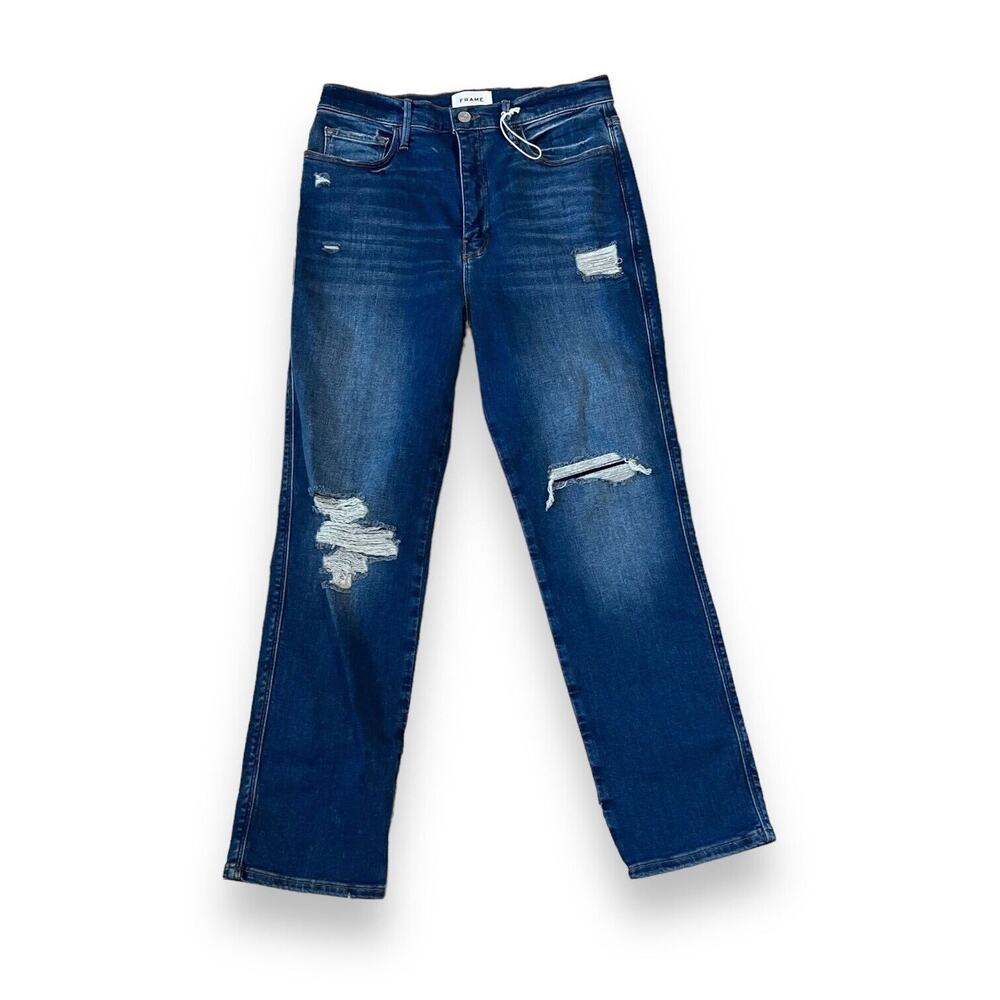 NWT FRAME Jeans Le Sylvie High Rise Slender Straight 31 Distressed Swoon Wash - Picture 4 of 13